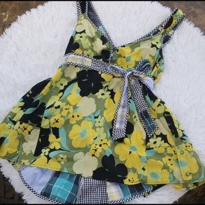 Free People Floral Gingham Tank Cami Patchwork Top